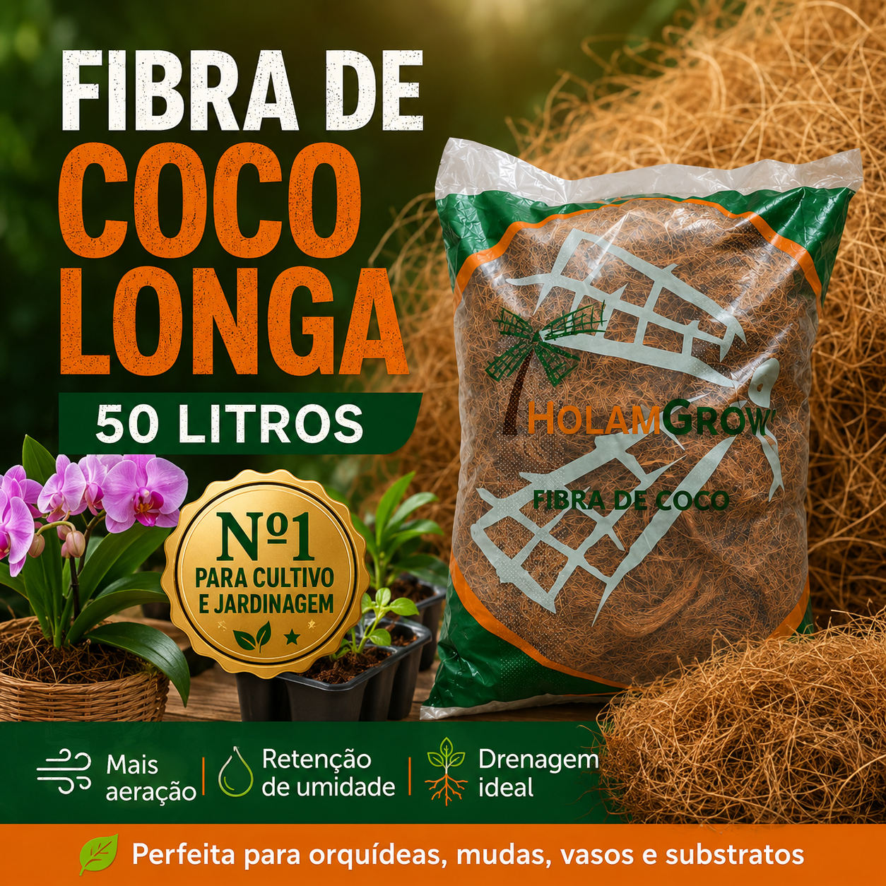 Fibra De Coco Longa 50 Litros Premium Substratos