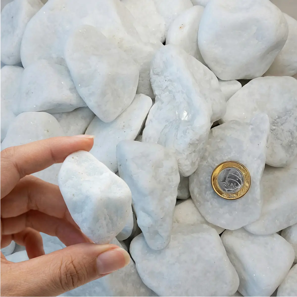 Pedra Dolomita Branca Seixo Ornamental Para Decoração, Jardim e Vasos 1kg