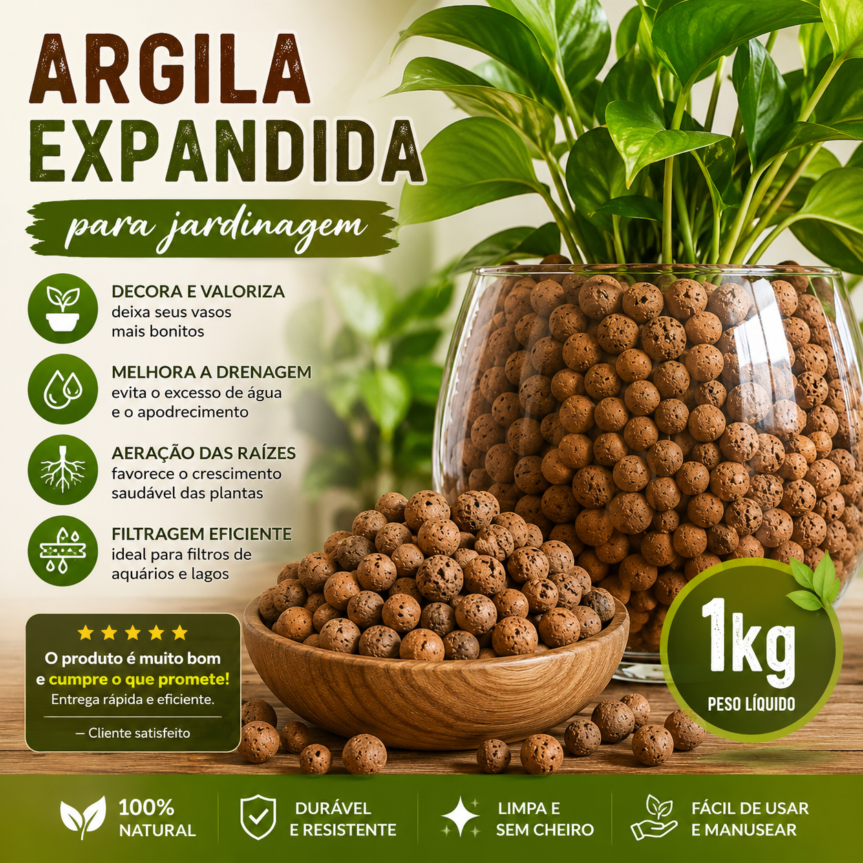 Argila Expandida 1Kg Para Decoração Jardins Vasos