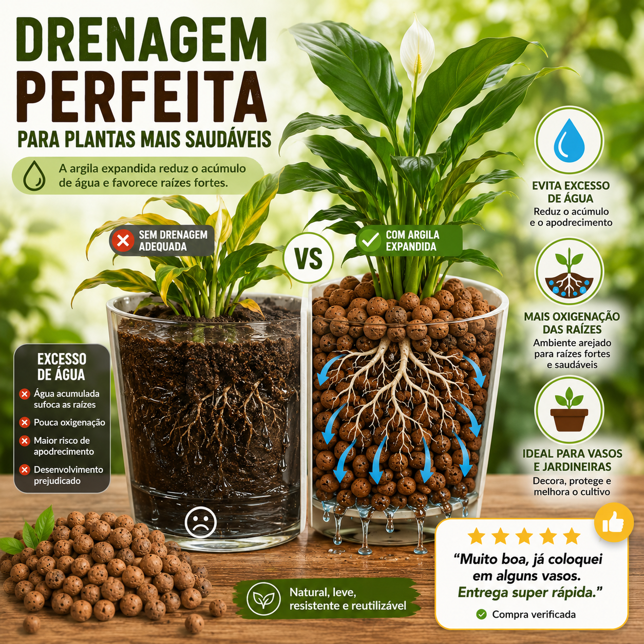 Argila Expandida 1Kg Para Decoração Jardins Vasos - foto 2