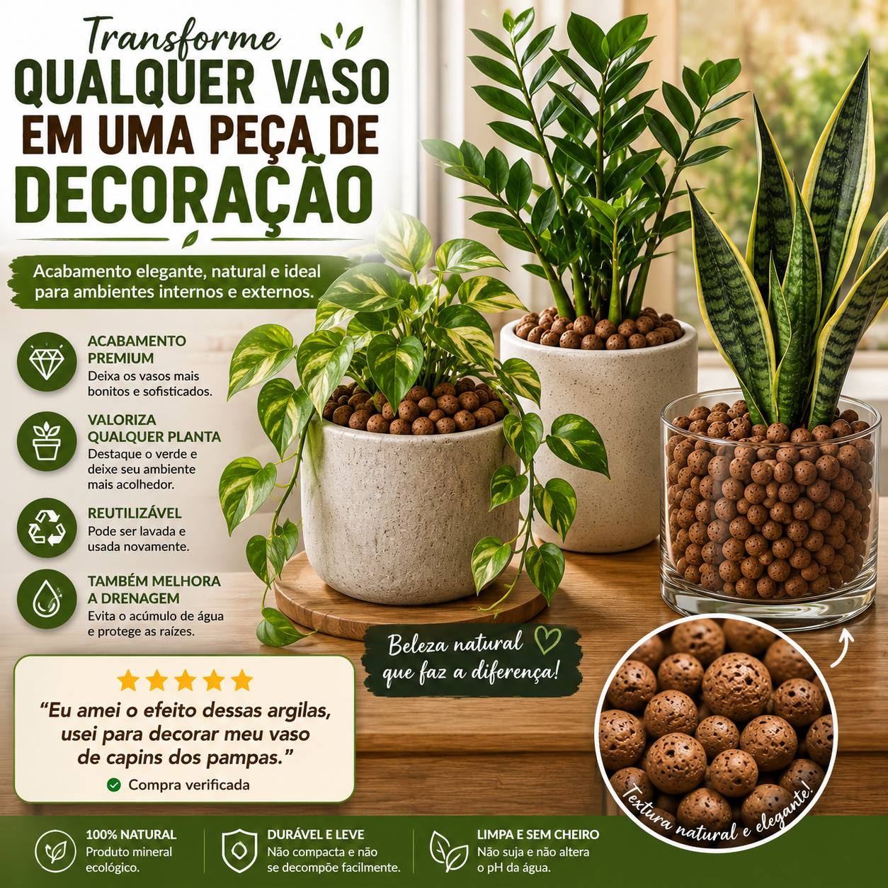 Argila Expandida 1Kg Para Decoração Jardins Vasos - foto 3