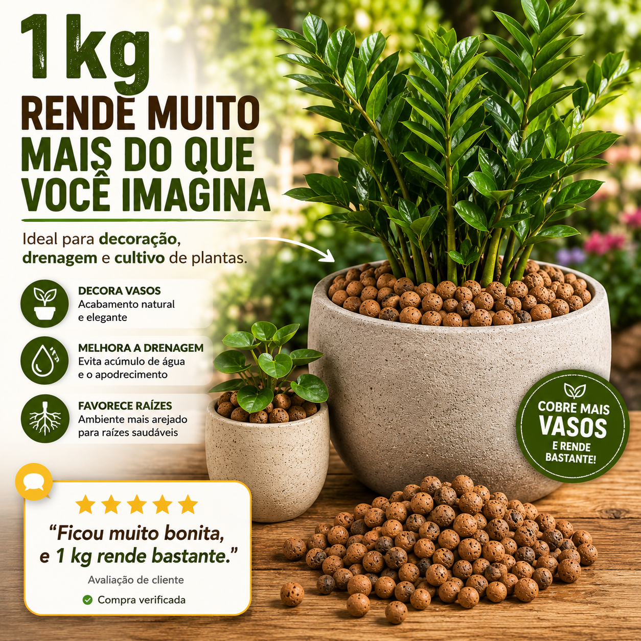 Argila Expandida 1Kg Para Decoração Jardins Vasos - foto 4