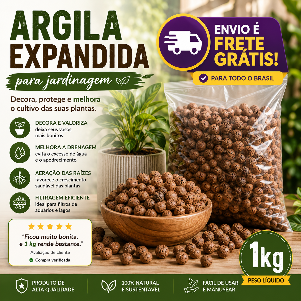 Argila Expandida 1Kg Para Decoração Jardins Vasos - foto 6