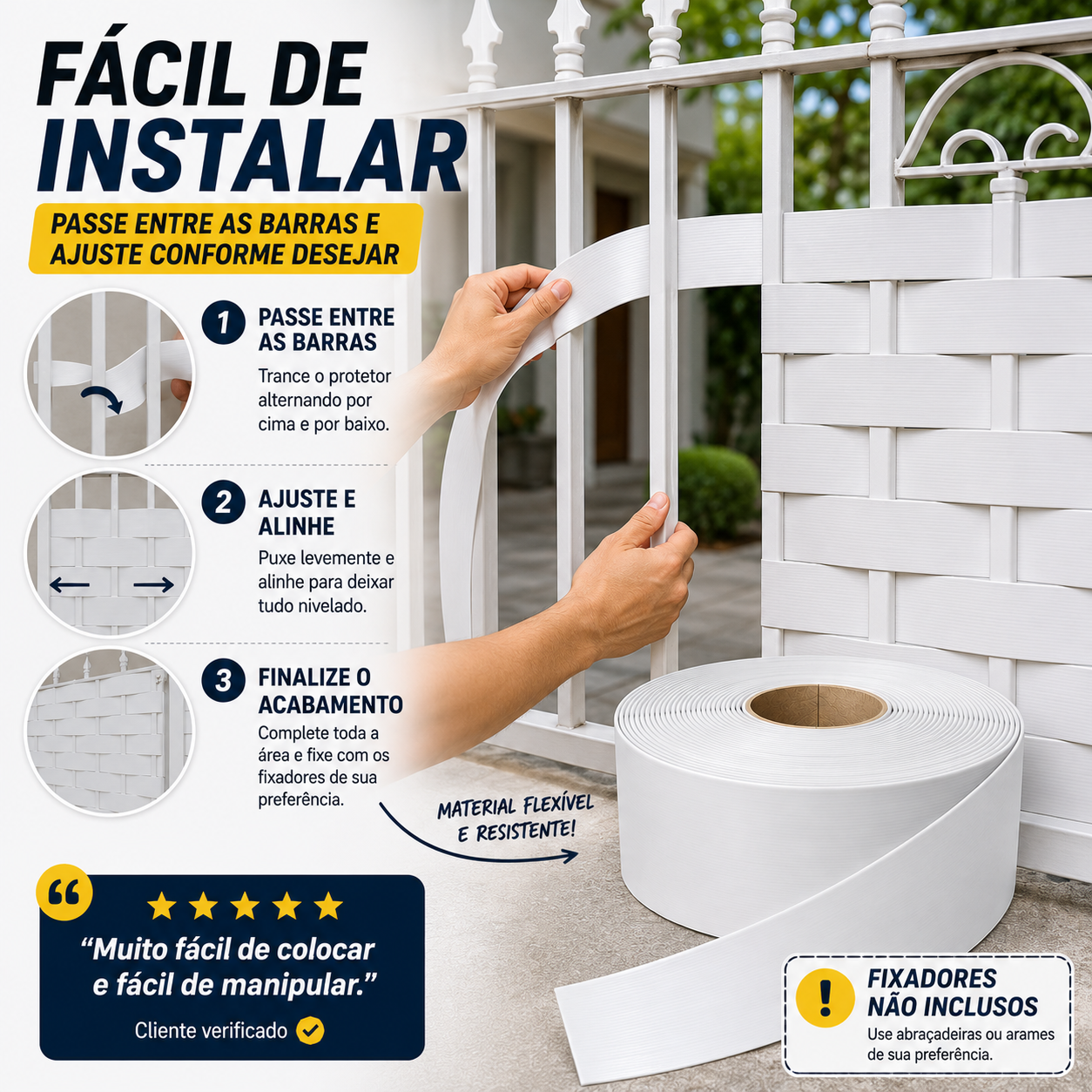 Protetor De Fechamento Portão 50m X 10cm Cerca Tela Privacidade Premium 50M - 10cm ( Branco ) - foto 2