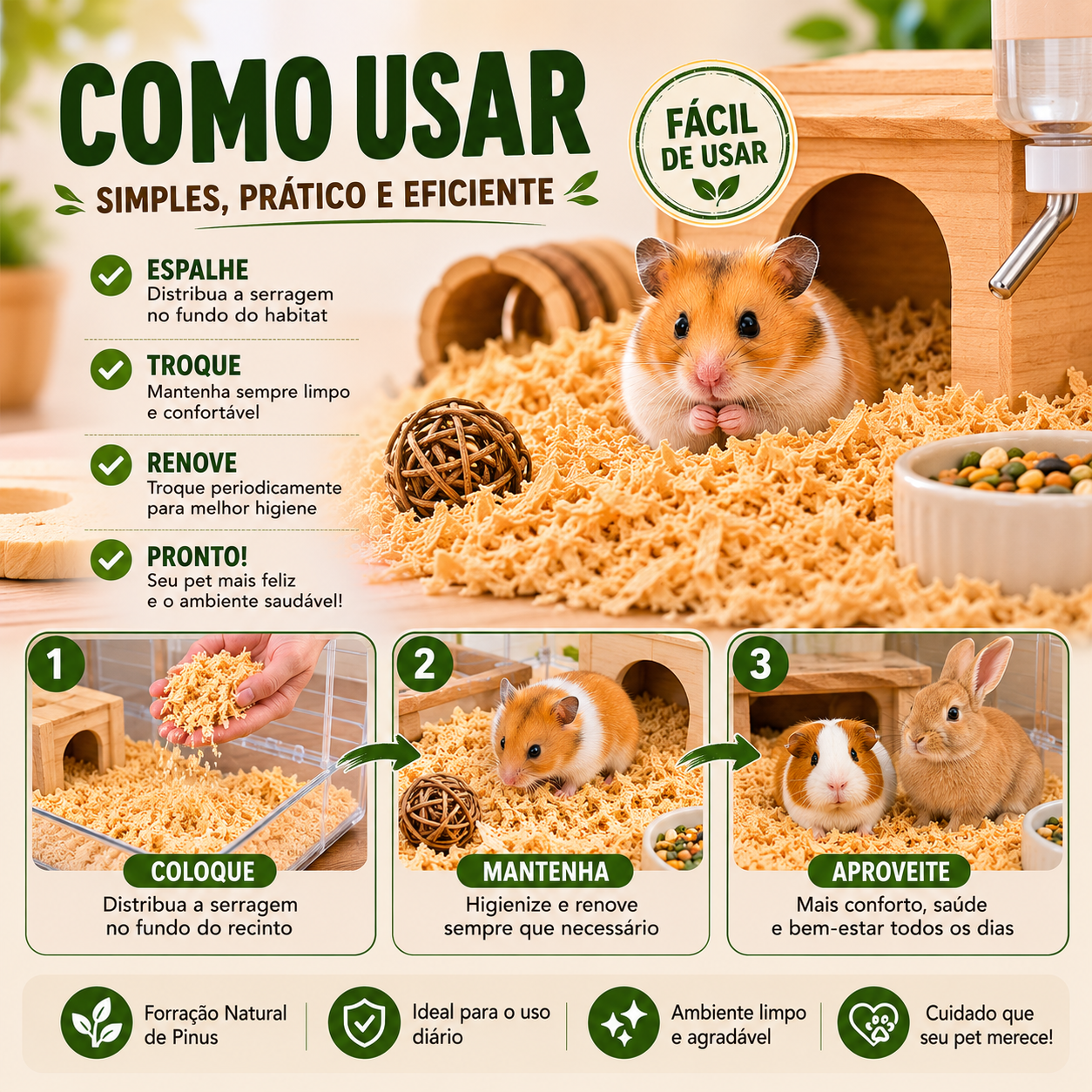 Serragem Pinus Natural 1kg Para Roedores Hipoalergênica Ecológica - foto 2