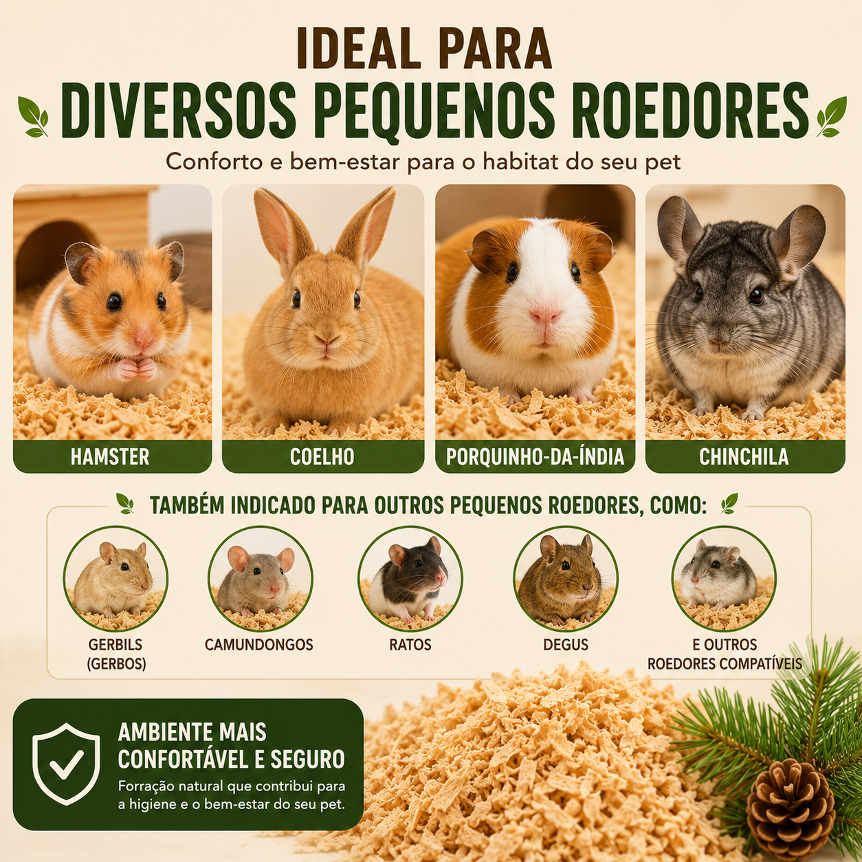 Serragem Pinus Natural 1kg Para Roedores Hipoalergênica Ecológica - foto 3