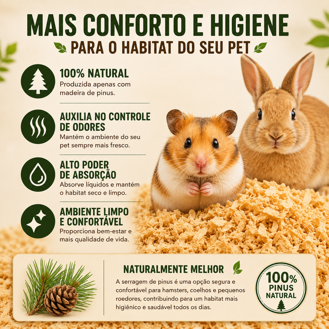 Serragem Pinus Natural 1kg Para Roedores Hipoalergênica Ecológica - foto 5