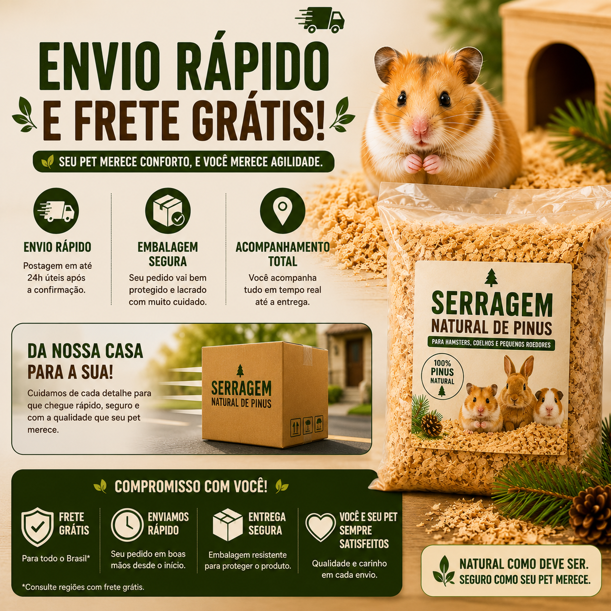 Serragem Pinus Natural 1kg Para Roedores Hipoalergênica Ecológica - foto 7