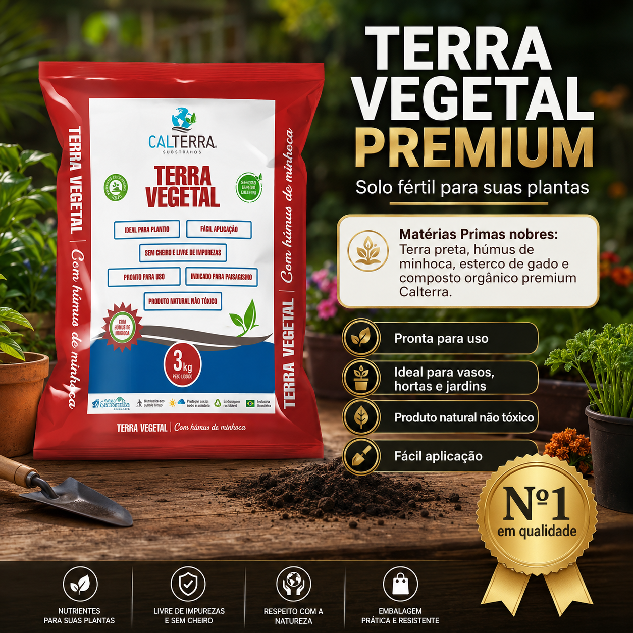Terra Vegetal 3Kg Premium Húmus De Minhoca Esterco De Gado Composto Orgânico