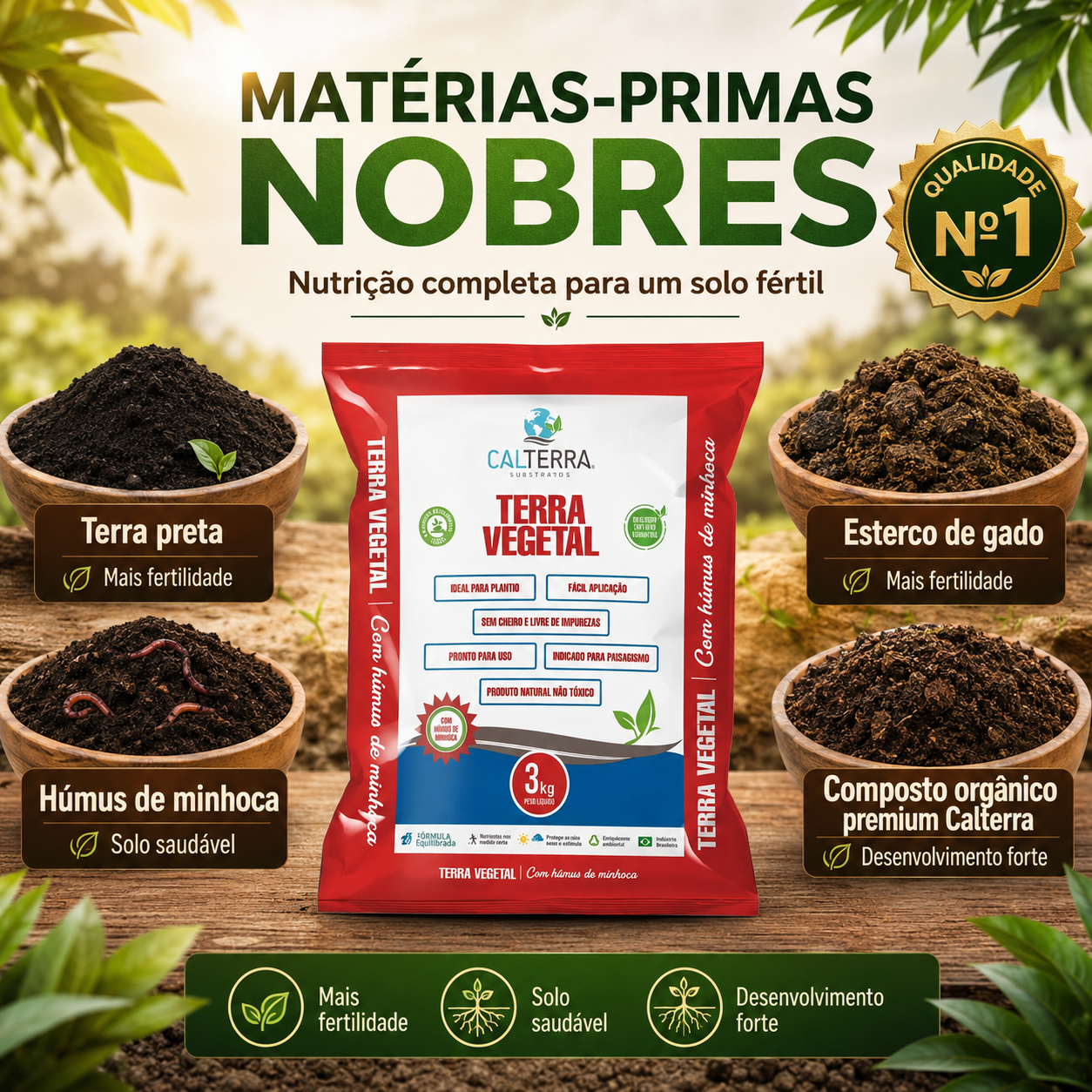 Terra Vegetal 3Kg Premium Húmus De Minhoca Esterco De Gado Composto Orgânico - foto 3