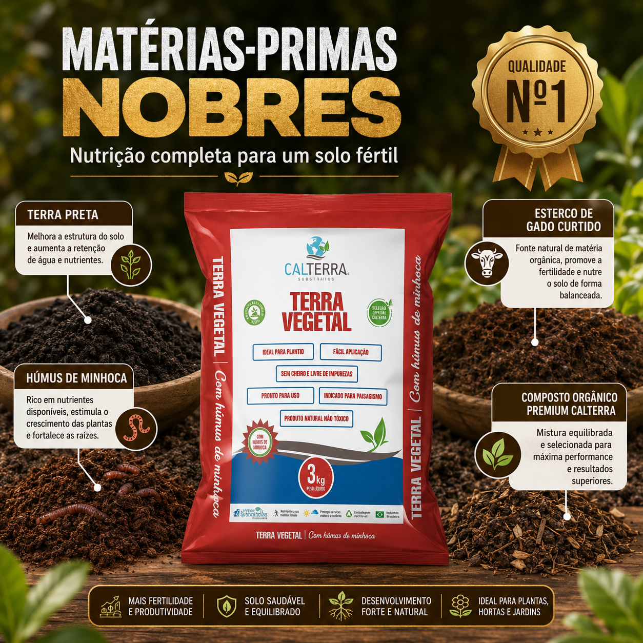 Terra Vegetal 3Kg Premium Húmus De Minhoca Esterco De Gado Composto Orgânico - foto 7