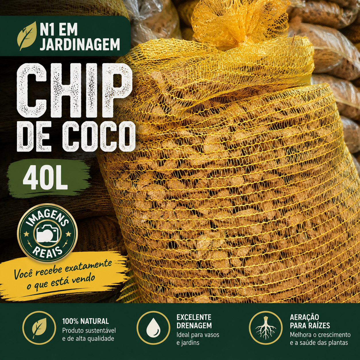 Chips De Coco 40 Litros Substrato Fibra Para Plantas Vasos Orquídeas