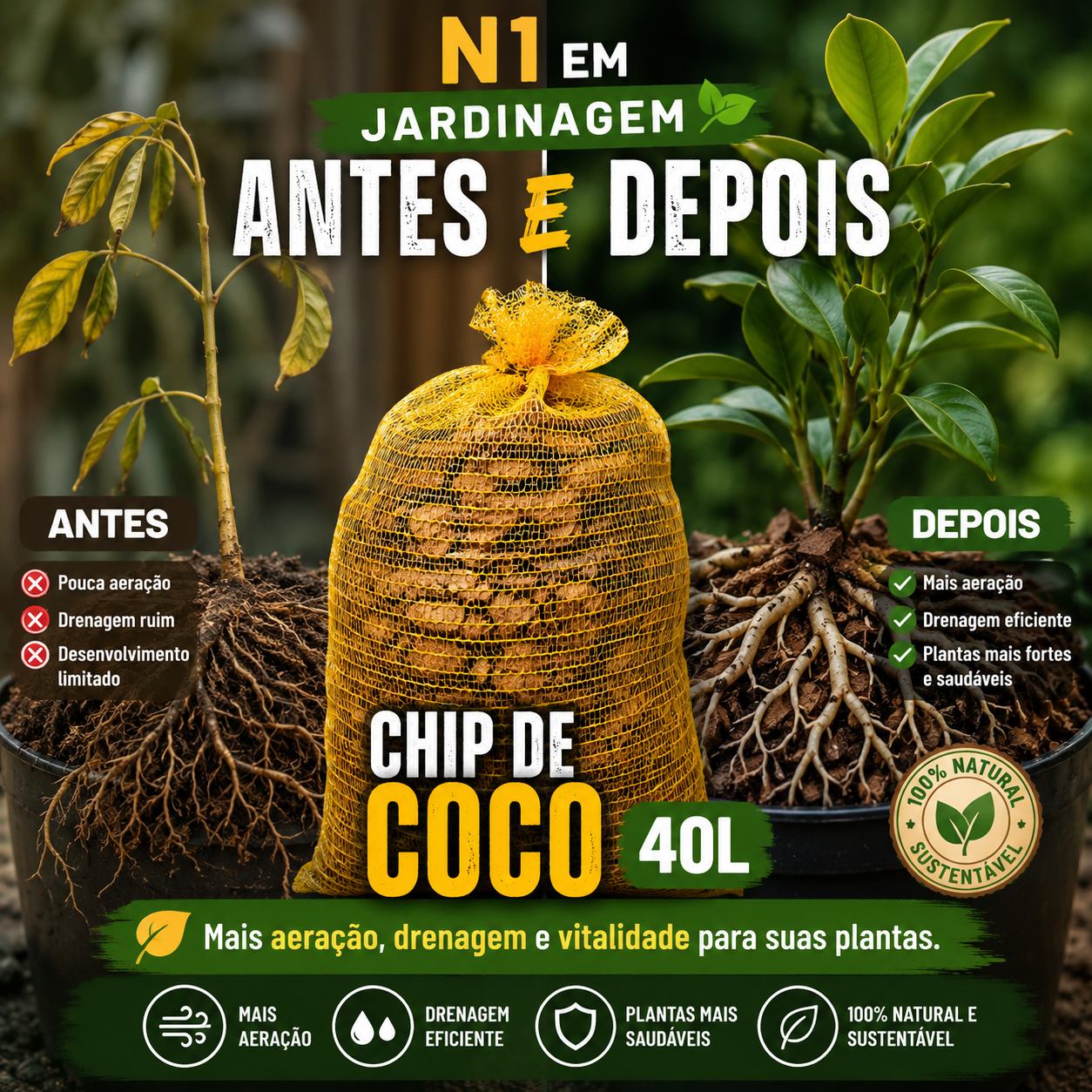 Chips De Coco 40 Litros Substrato Fibra Para Plantas Vasos Orquídeas - foto 4