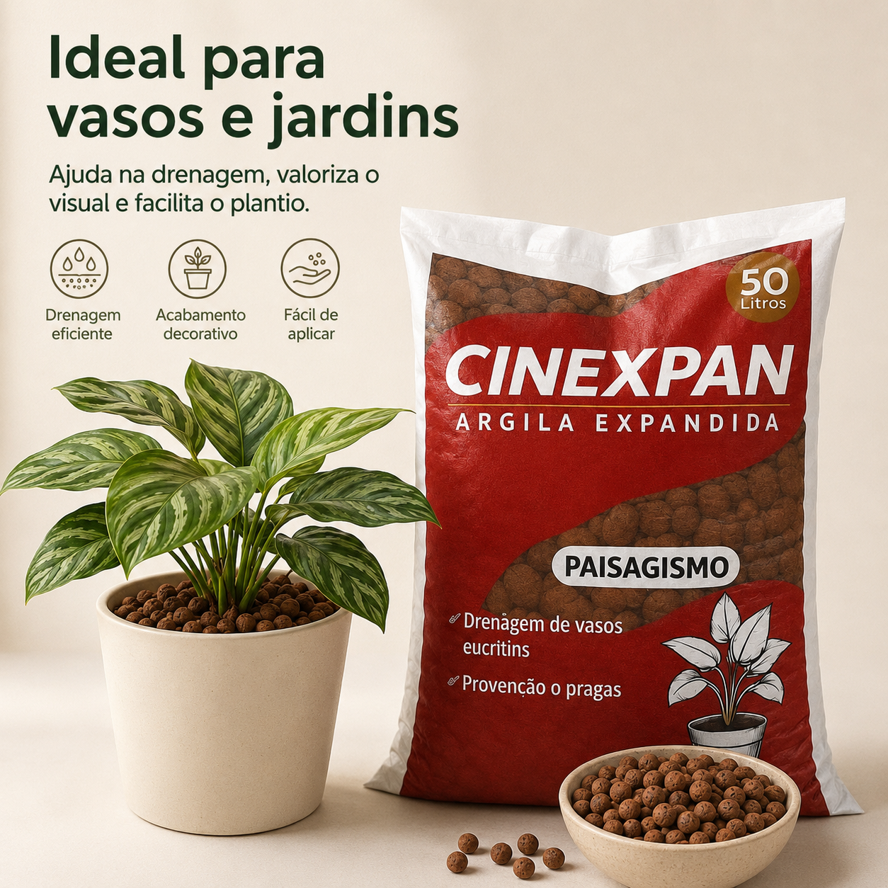 Argila Expandida De 18 Kg Para Vasos Decoração Jardinagem E Outros