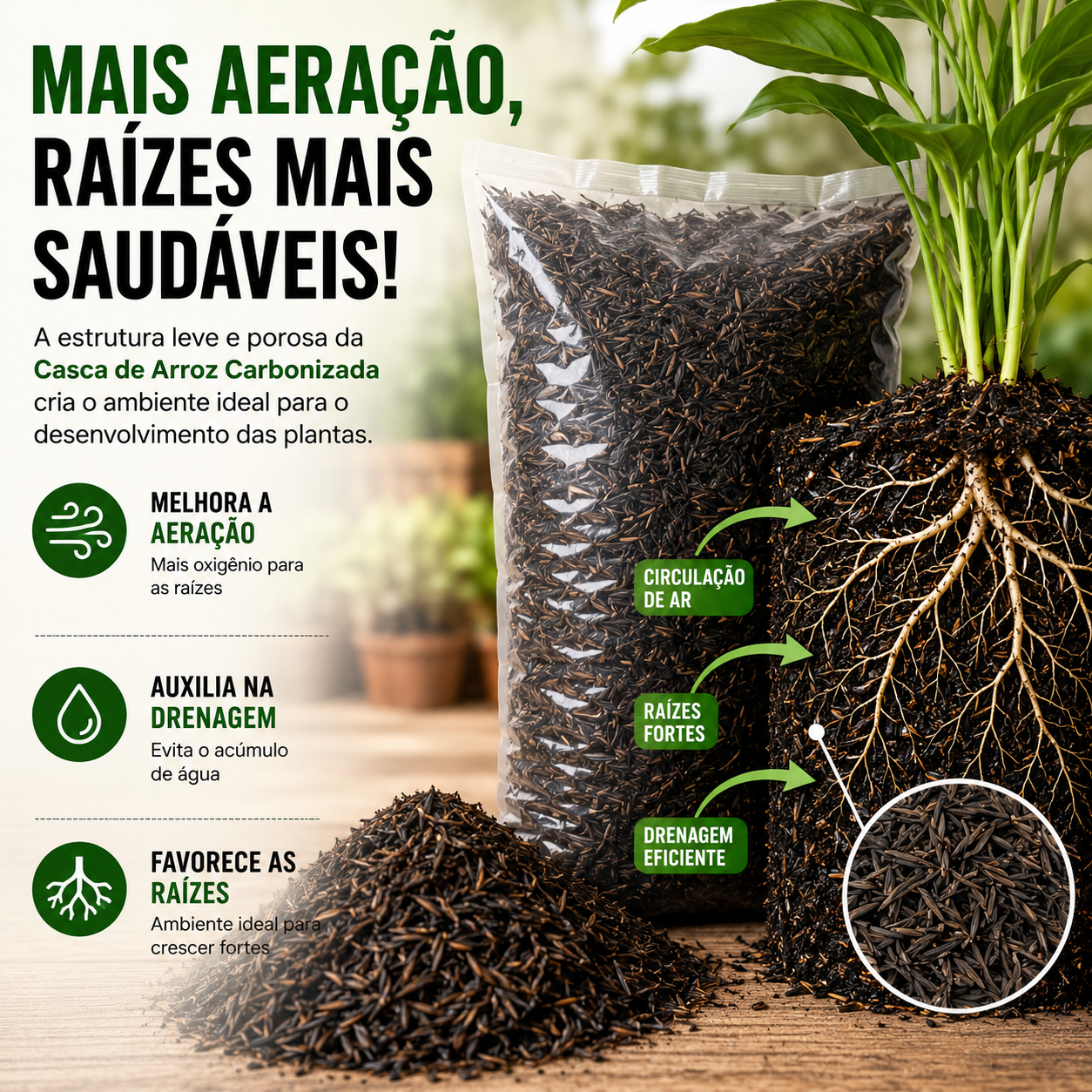 Substrato Casca De Arroz Carbonizado 100L Para Plantas