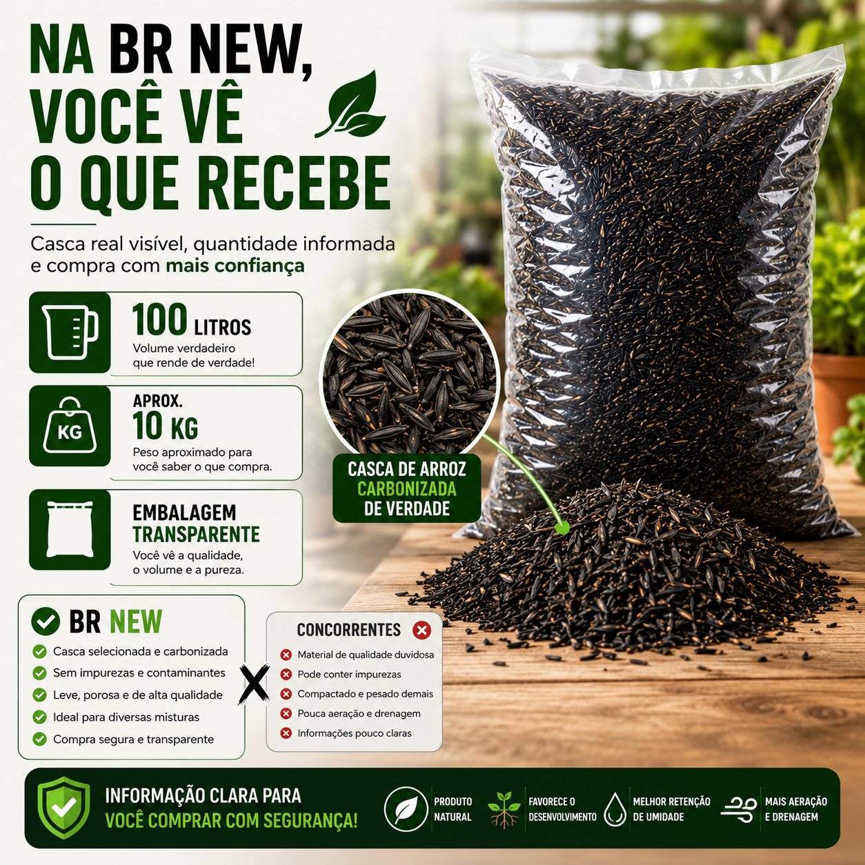 Substrato Casca De Arroz Carbonizado 100L Para Plantas - foto 2